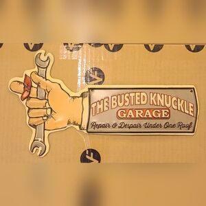 The Busted Knuckle Garage Open Roads Brand Tin Decorative Sign